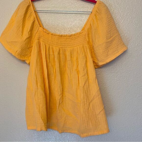 Joyspun pastel yellow Sleeve off Shoulder blouse 100% cotton muslin gauze 12-14 - Picture 2 of 7